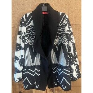 CHACOK Open Front Cardigan Feline Cat Print Beautiful 20” Pit To Pit 28” Length